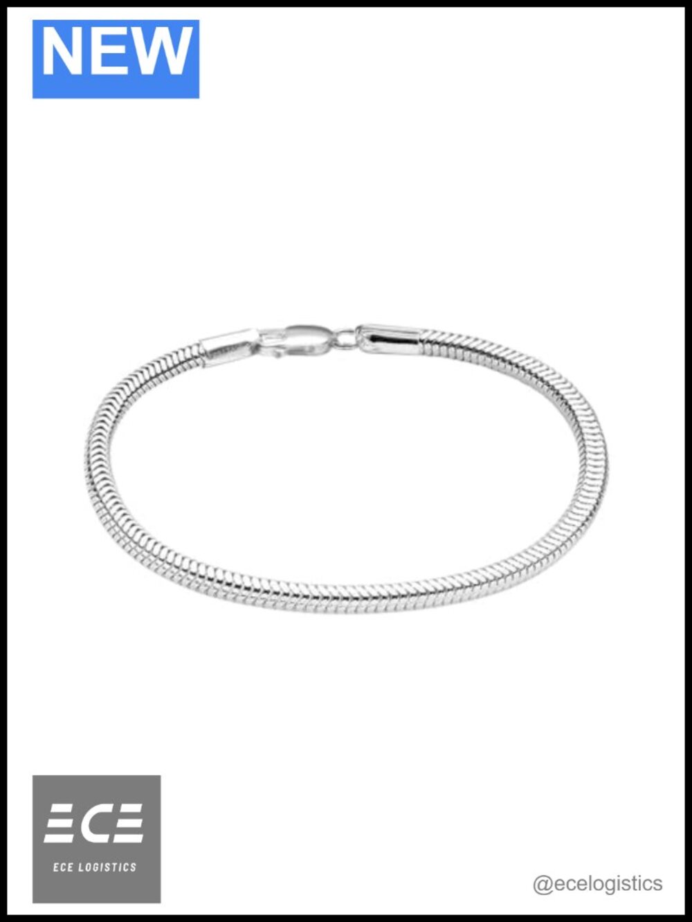 Sterling Silver Italian 3MM Snake Chain Bracelet Lobster Clasp